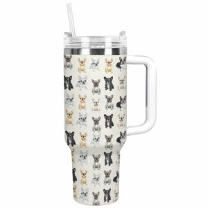 Cuddle Time Frenchie Bulldog Custom Stanley Quencher 40oz Stainless Steel Tumbler With Handle - Threewoofs
