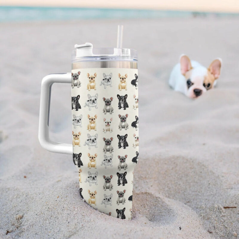 Cuddle Time Frenchie Bulldog Custom Stanley Quencher 40oz Stainless Steel Tumbler With Handle - Threewoofs - Image 4