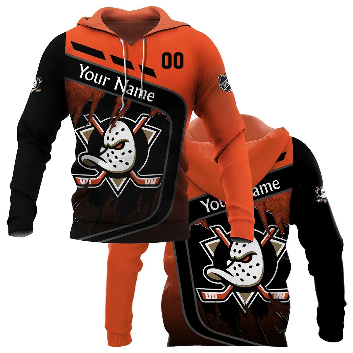 Custom Name & Number NHL Anaheim Ducks Exclusive All Over Prints BLNHL311024A1ADHD - Hoodie