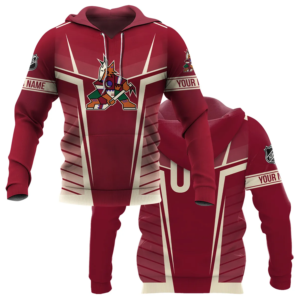 Custom Name & Number NHL Arizona Coyotes Exclusive All Over Prints QTNHL311024A1ACHD - Hoodie