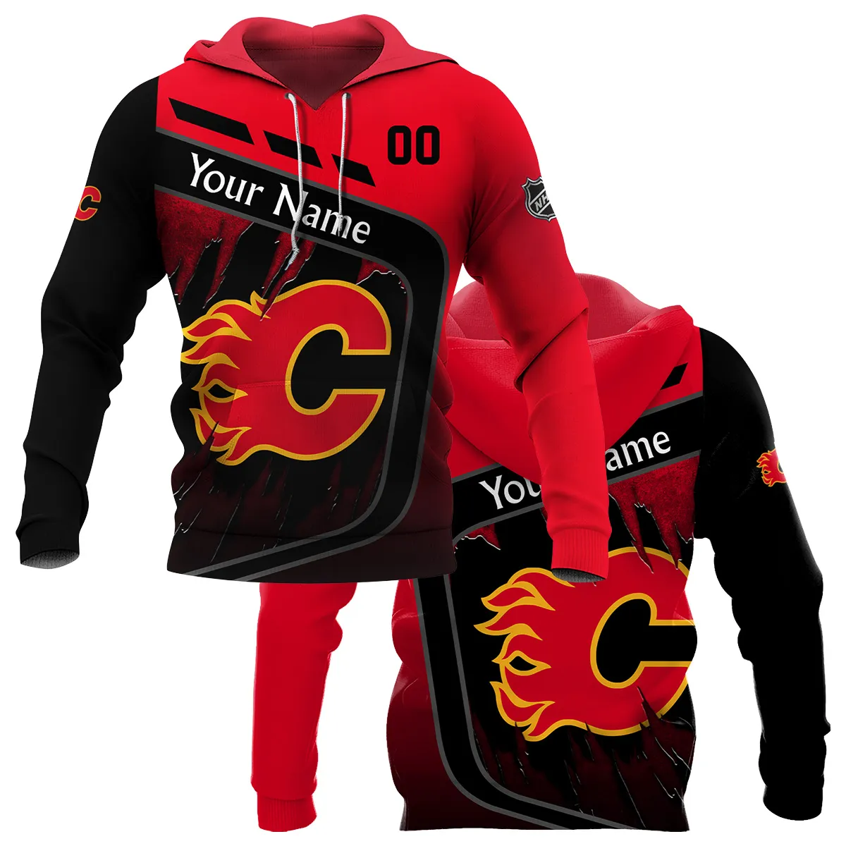 Custom Name & Number NHL Calgary Flames Exclusive All Over Prints BLNHL311024A1CFHD - Hoodie