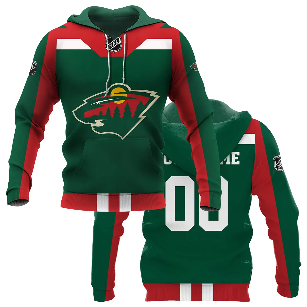 Custom Name & Number NHL Minnesota Wild Exclusive All Over Prints HONHL3110A01MWHD - Hoodie