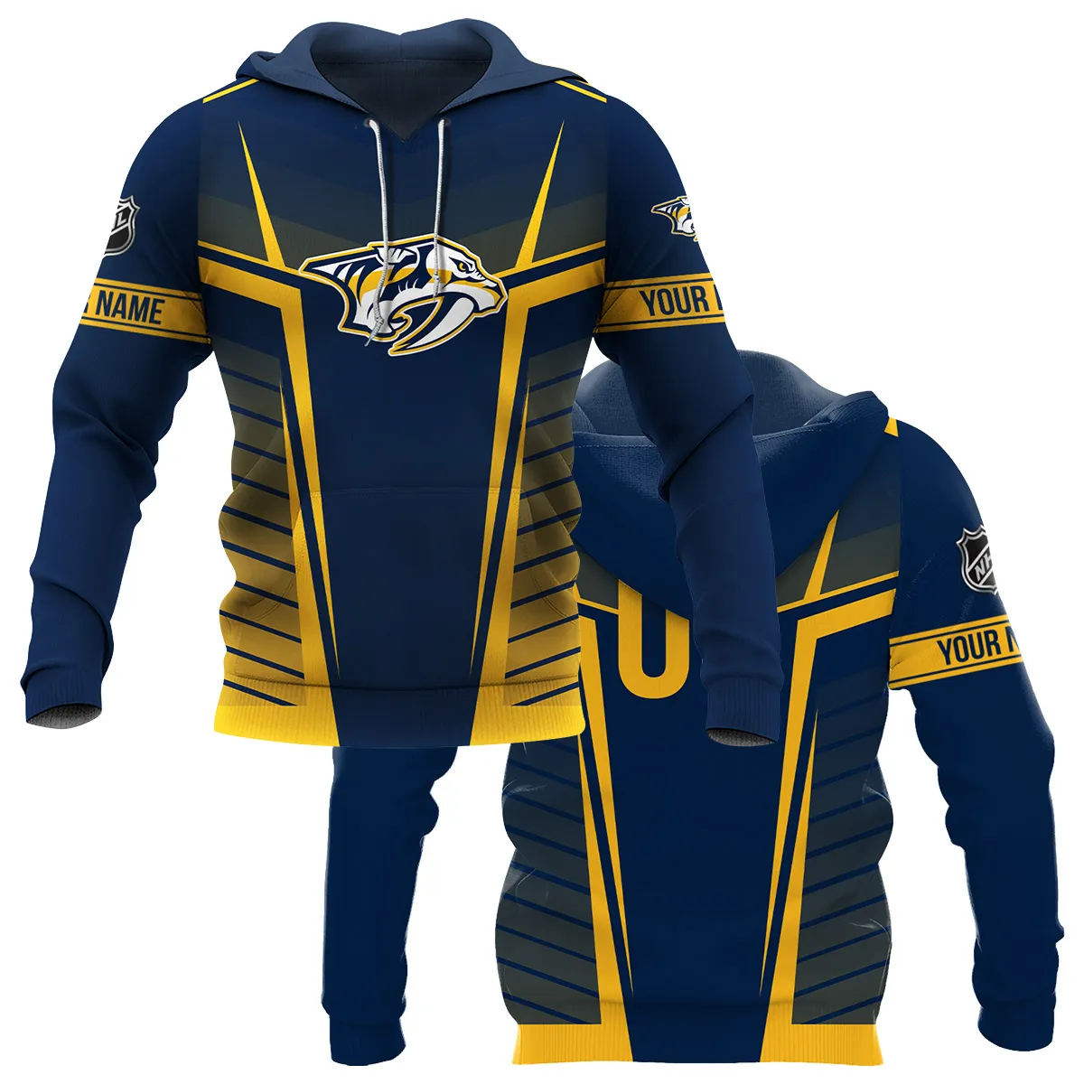 Custom Name & Number NHL Nashville Predators Exclusive All Over Prints QTNHL311024A1NPHD - Hoodie
