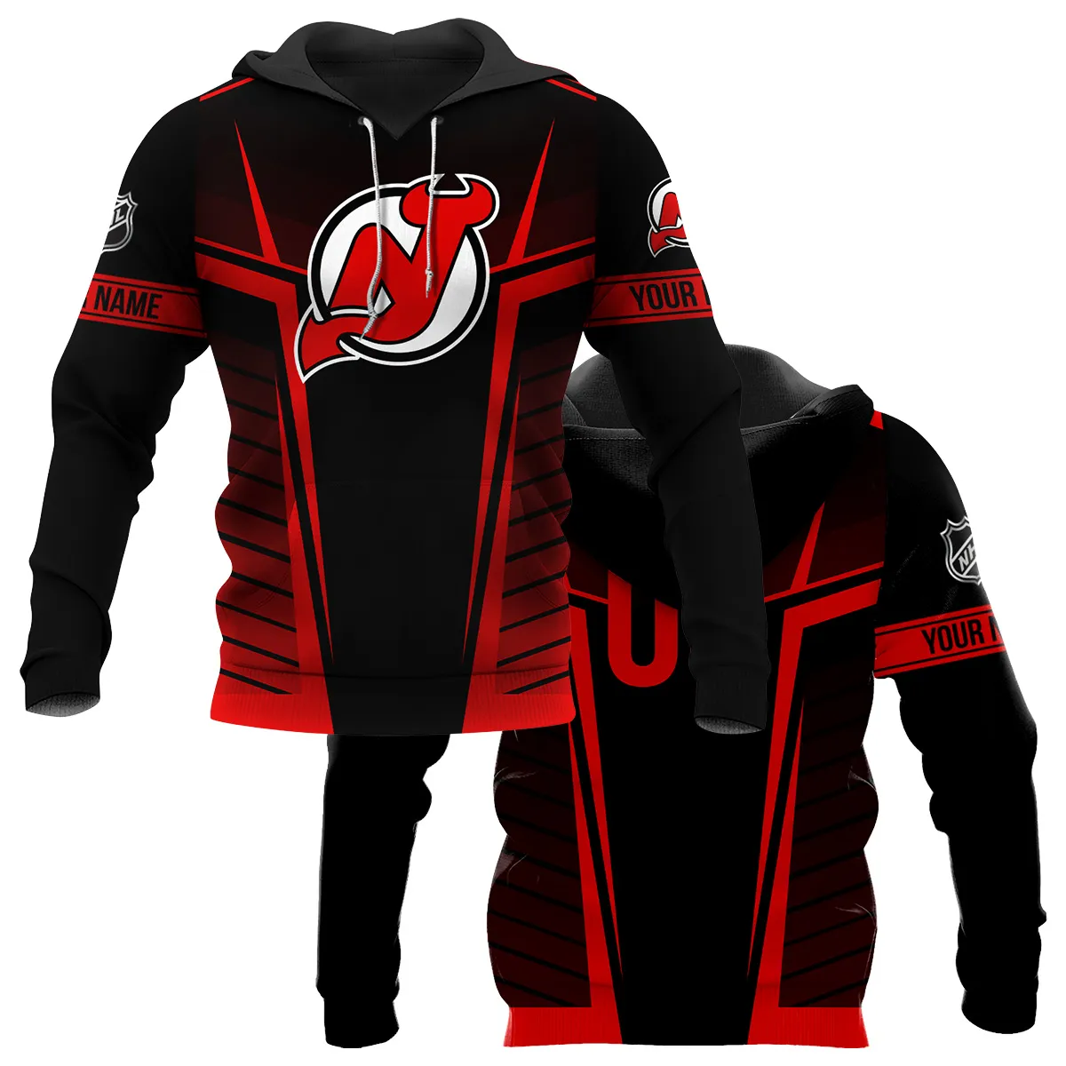 Custom Name & Number NHL New Jersey Devils Exclusive All Over Prints QTNHL311024A1NJDHD - Hoodie