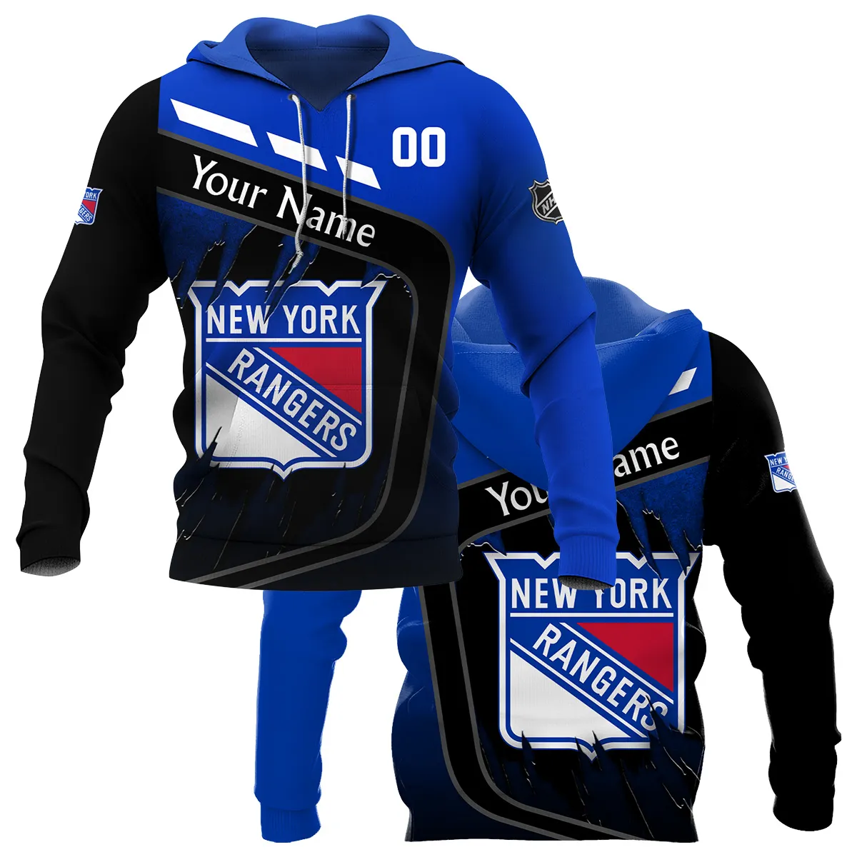 Custom Name & Number NHL New York Rangers Exclusive All Over Prints BLNHL311024A1NYRHD - Hoodie