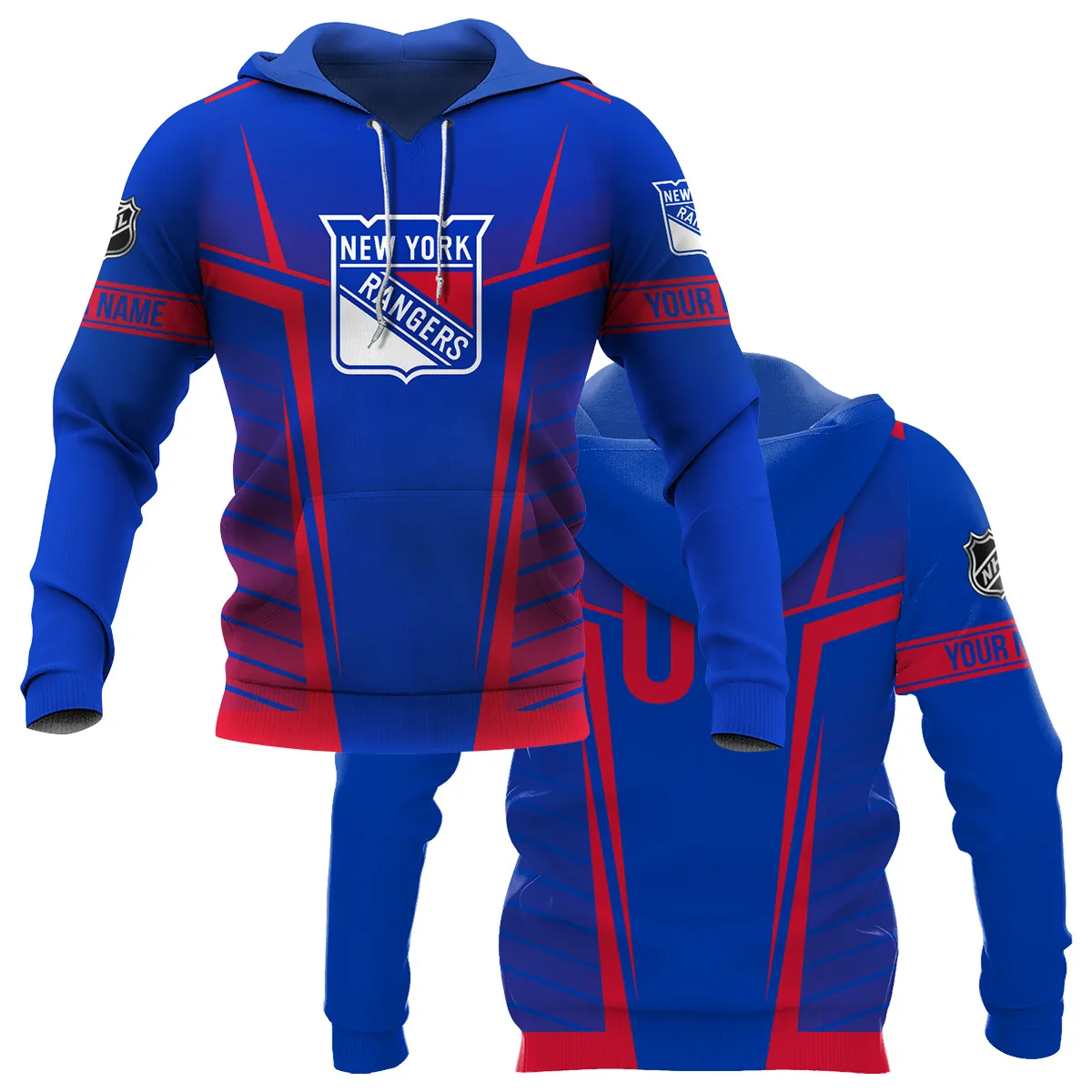 Custom Name & Number NHL New York Rangers Exclusive All Over Prints QTNHL311024A1NYRHD - Hoodie