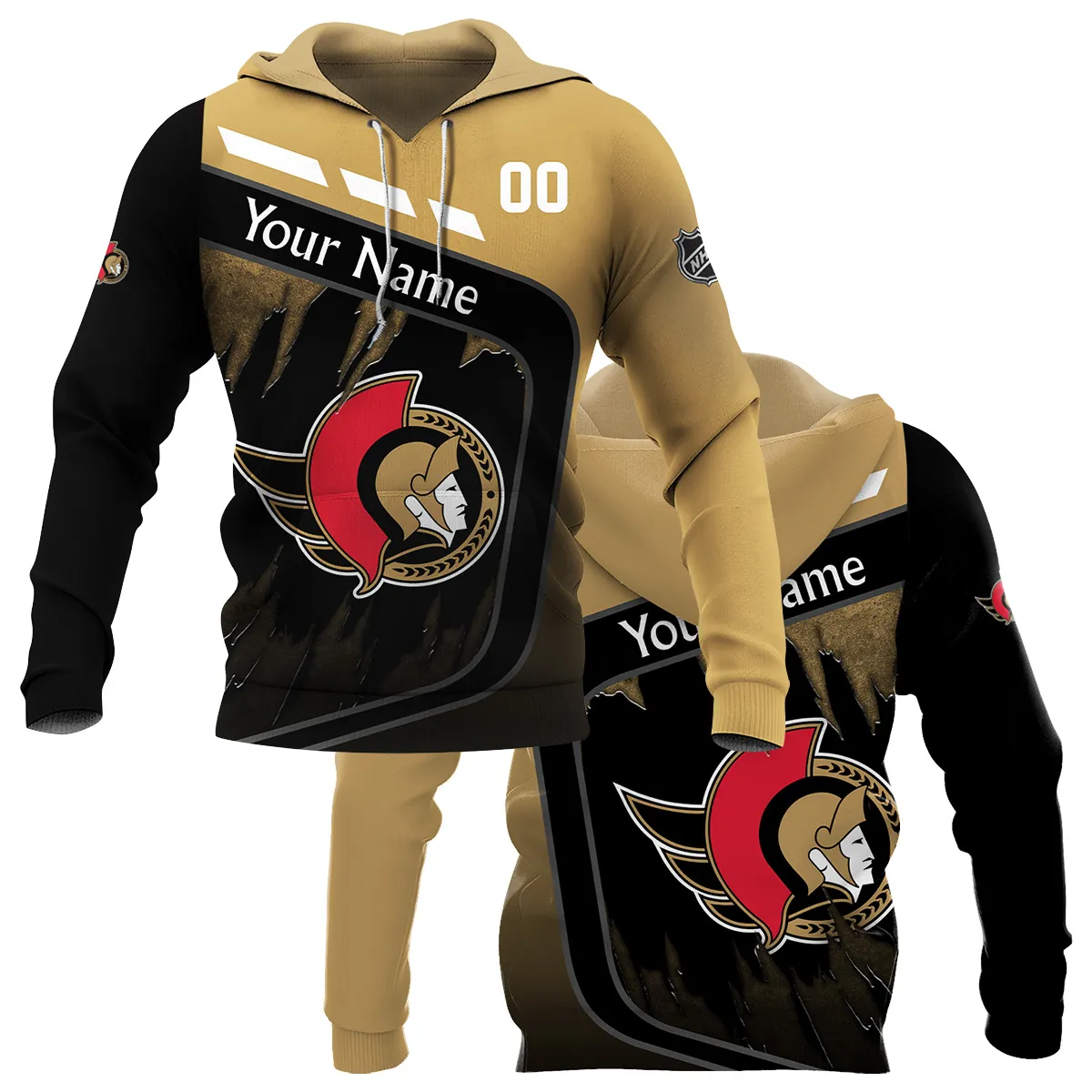 Custom Name & Number NHL Ottawa Senators Exclusive All Over Prints BLNHL311024A1OSHD - Hoodie