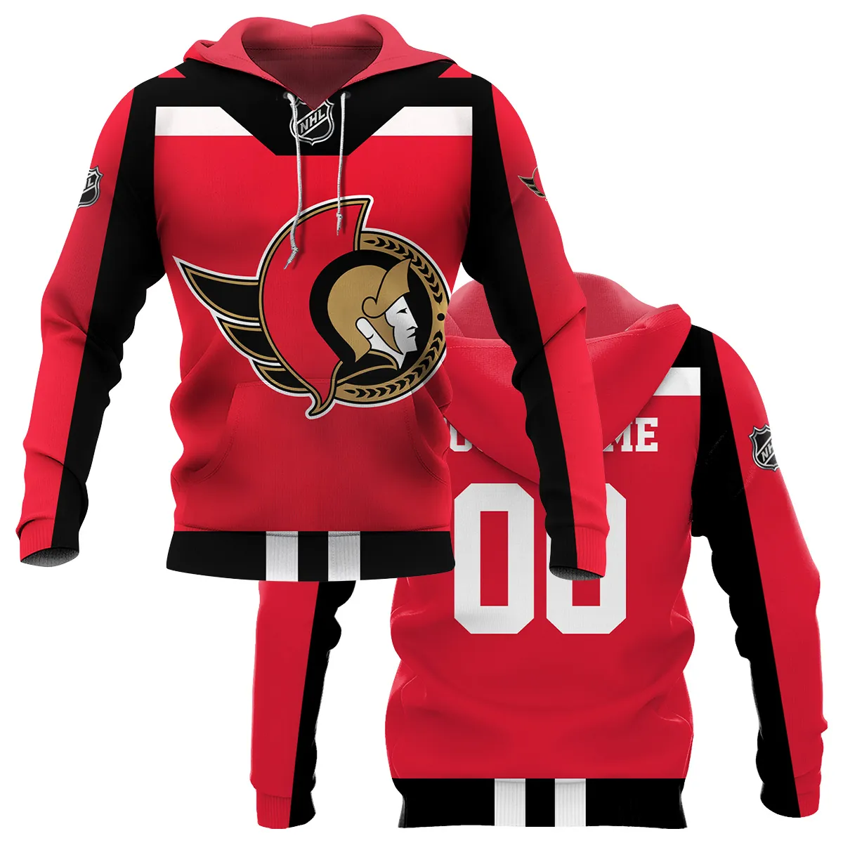 Custom Name & Number NHL Ottawa Senators Exclusive All Over Prints HONHL3110A01OSHD - Hoodie