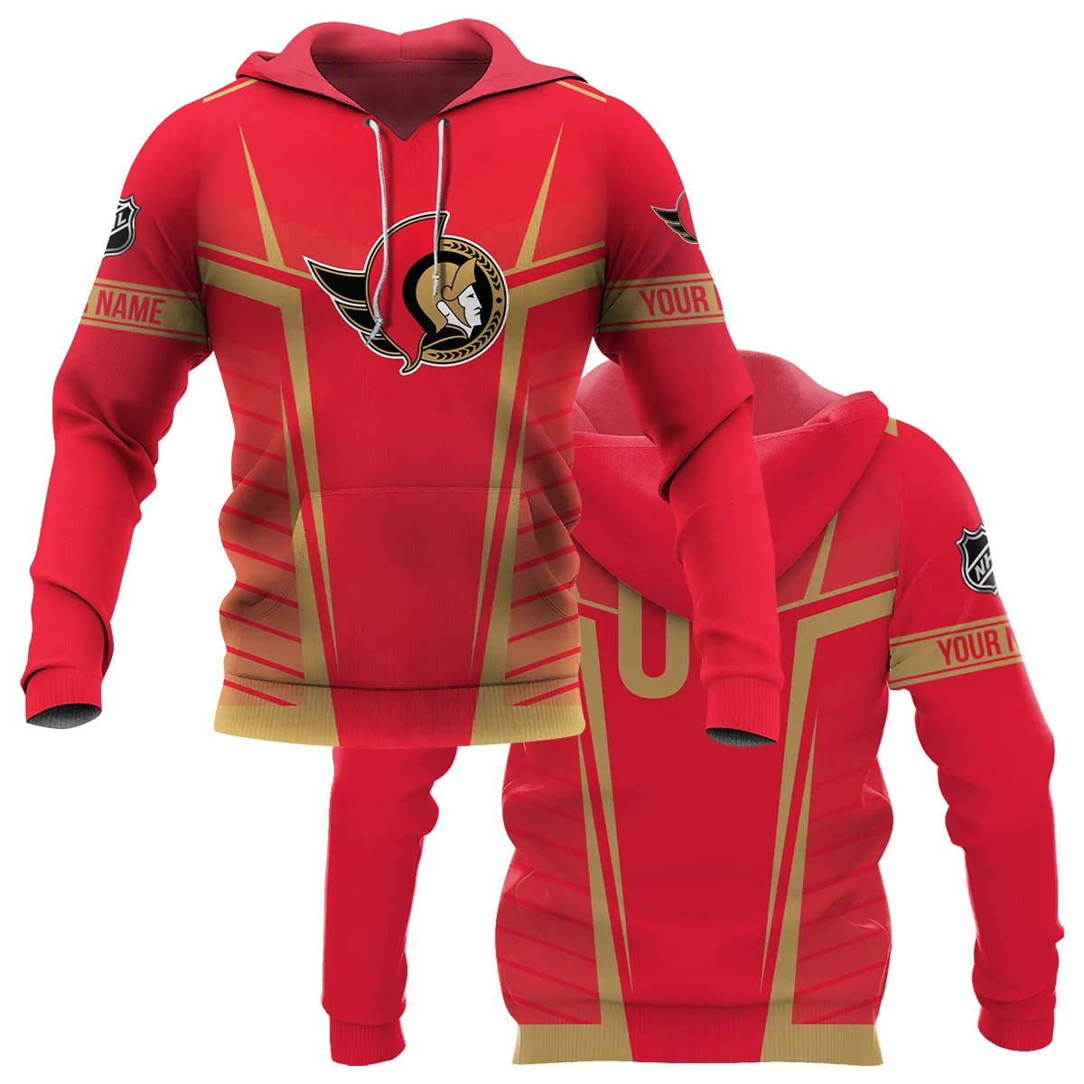 Custom Name & Number NHL Ottawa Senators Exclusive All Over Prints QTNHL311024A1OSHD - Hoodie