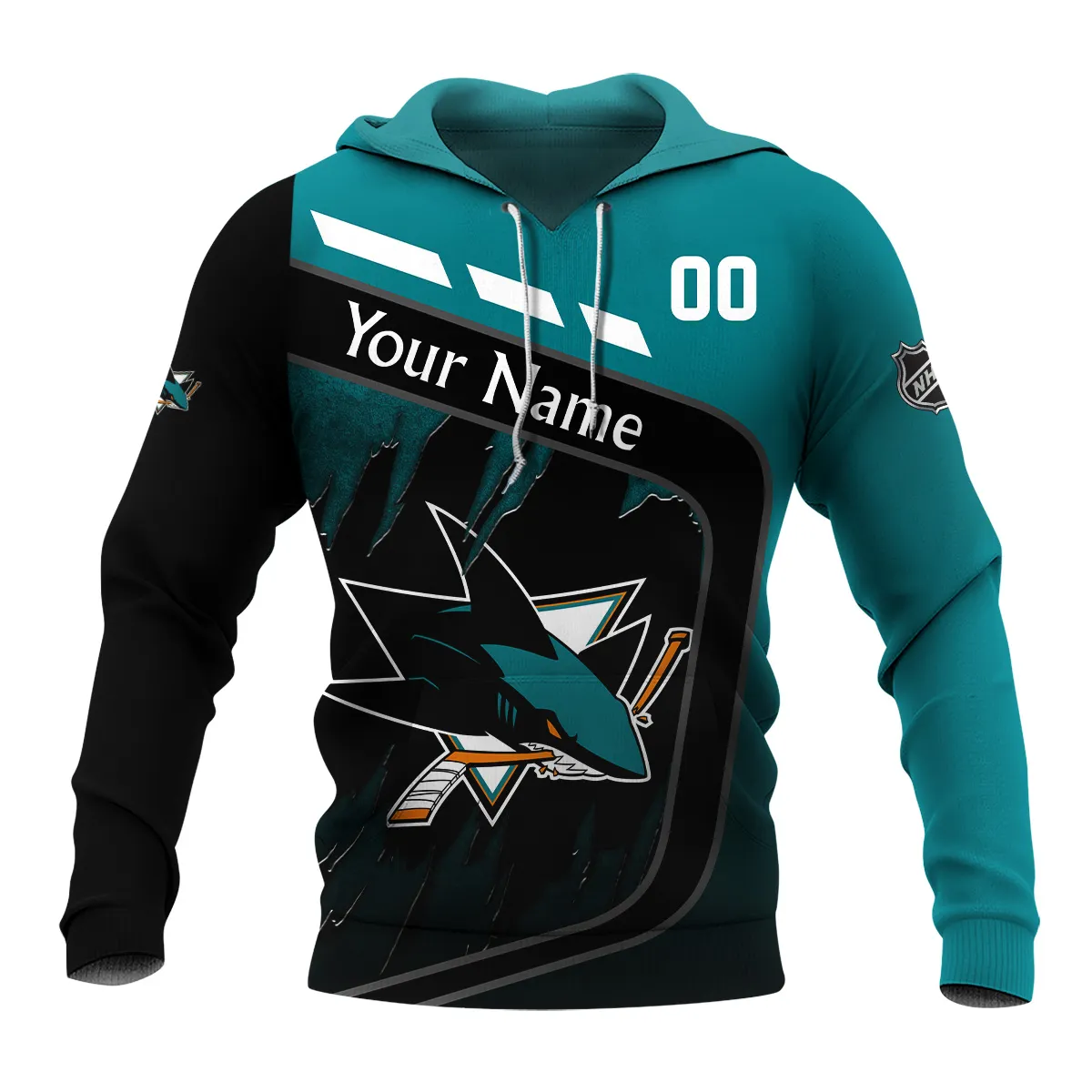 Custom Name & Number NHL San Jose Sharks Exclusive All Over Prints BLNHL311024A1SJSHD - Hoodie - Image 2
