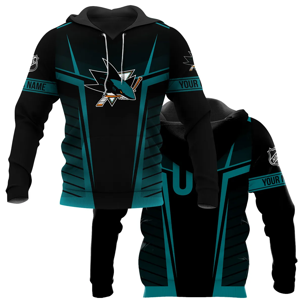 Custom Name & Number NHL San Jose Sharks Exclusive All Over Prints QTNHL311024A1SJSHD - Hoodie