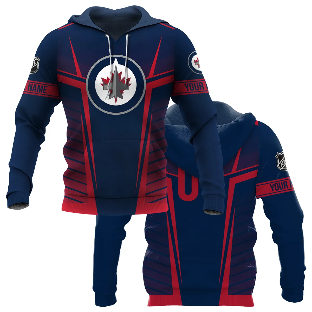 Custom Name & Number NHL Winnipeg Jets Exclusive All Over Prints QTNHL311024A1WJHD - Hoodie