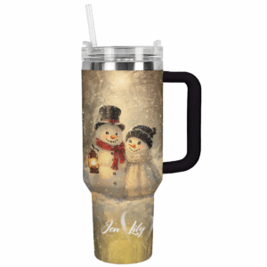 Customized Snowy Cuddle Christmas Custom Stanley Quencher 40oz Stainless Steel Tumbler With Handle - Threewoofs
