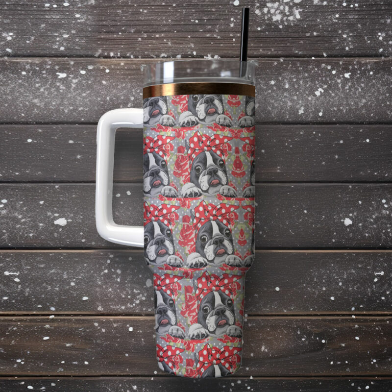 Cute Boston Terrierr Custom Stanley Quencher 40oz Stainless Steel Tumbler With Handle - Threewoofs - Image 2