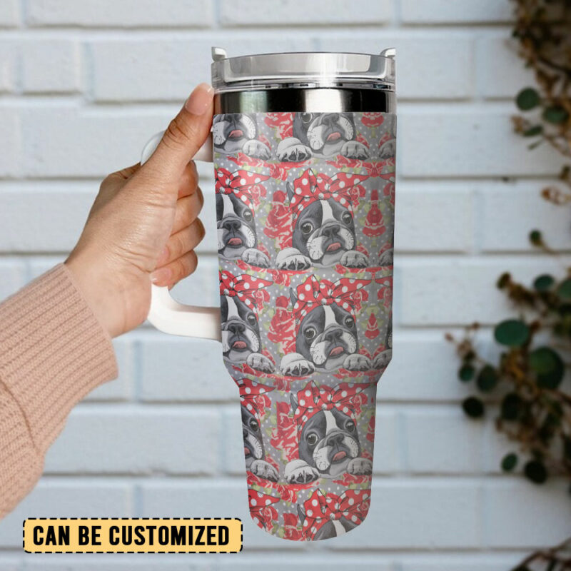 Cute Boston Terrierr Custom Stanley Quencher 40oz Stainless Steel Tumbler With Handle - Threewoofs - Image 3