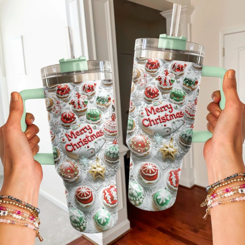 Cute Cake Christmas Custom Stanley Quencher 40oz Stainless Steel Tumbler With Handle - Threewoofs - Image 2