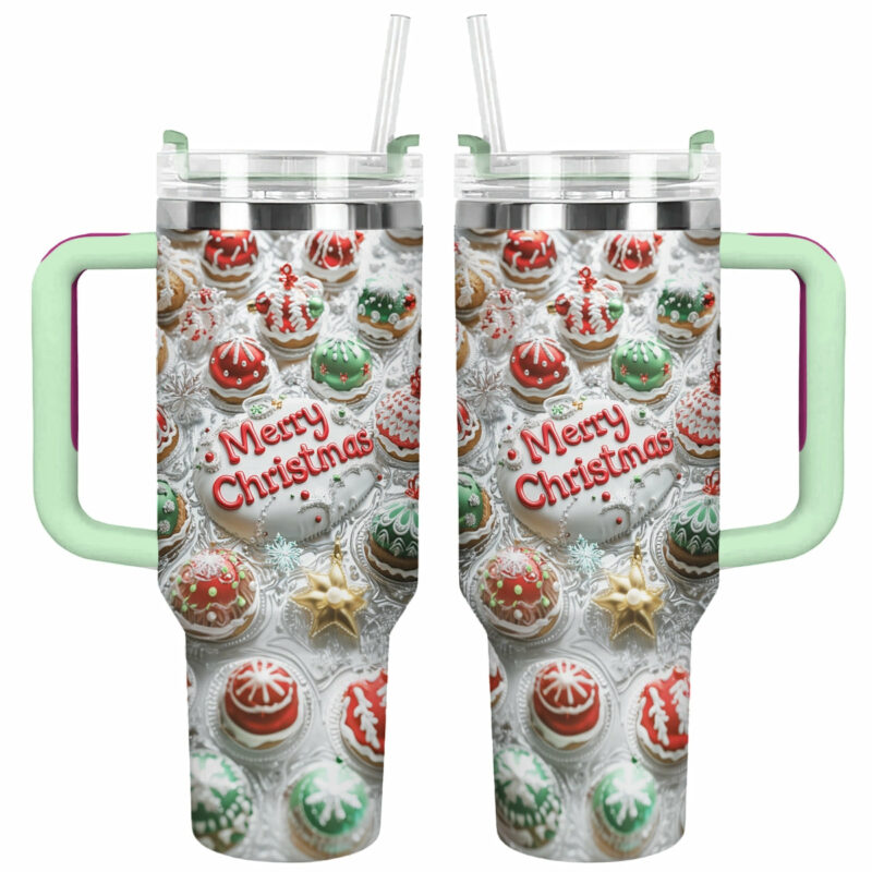Cute Cake Christmas Custom Stanley Quencher 40oz Stainless Steel Tumbler With Handle - Threewoofs