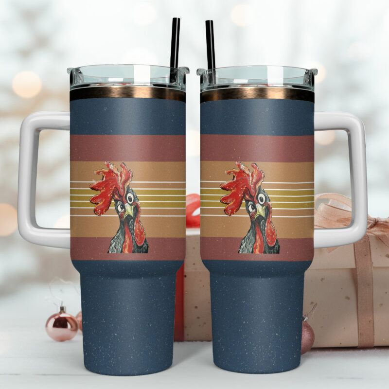 Cute Chicken Rooster Custom Stanley Quencher 40oz Stainless Steel Tumbler With Handle - Threewoofs - Image 4