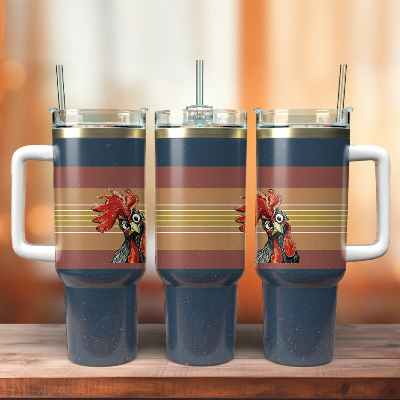Cute Chicken Rooster Custom Stanley Quencher 40oz Stainless Steel Tumbler With Handle - Threewoofs