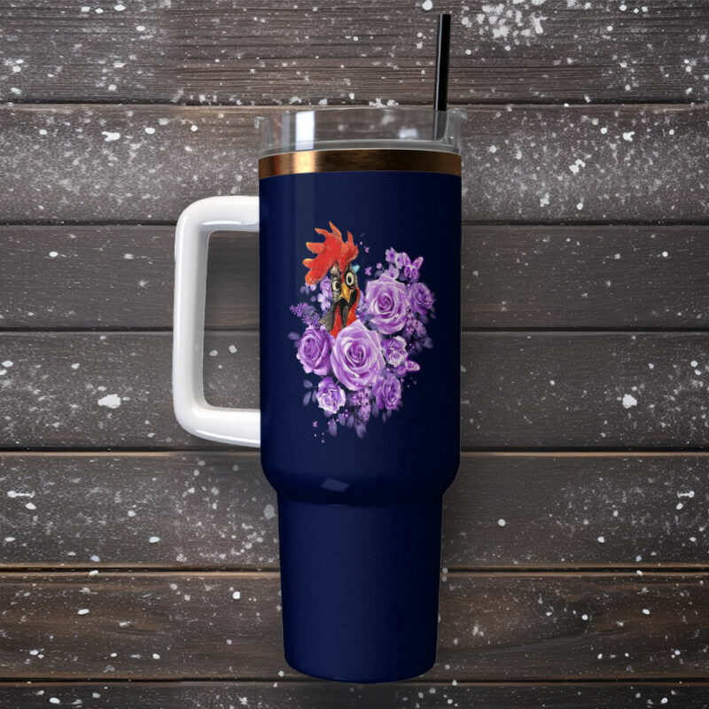 Cute Chicken Rooster Flower Custom Stanley Quencher 40oz Stainless Steel Tumbler With Handle - Threewoofs - Image 2