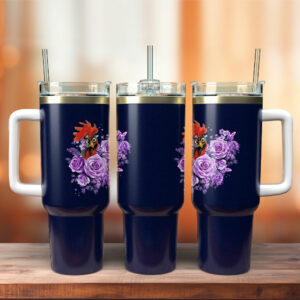 Cute Chicken Rooster Flower Custom Stanley Quencher 40oz Stainless Steel Tumbler With Handle - Threewoofs