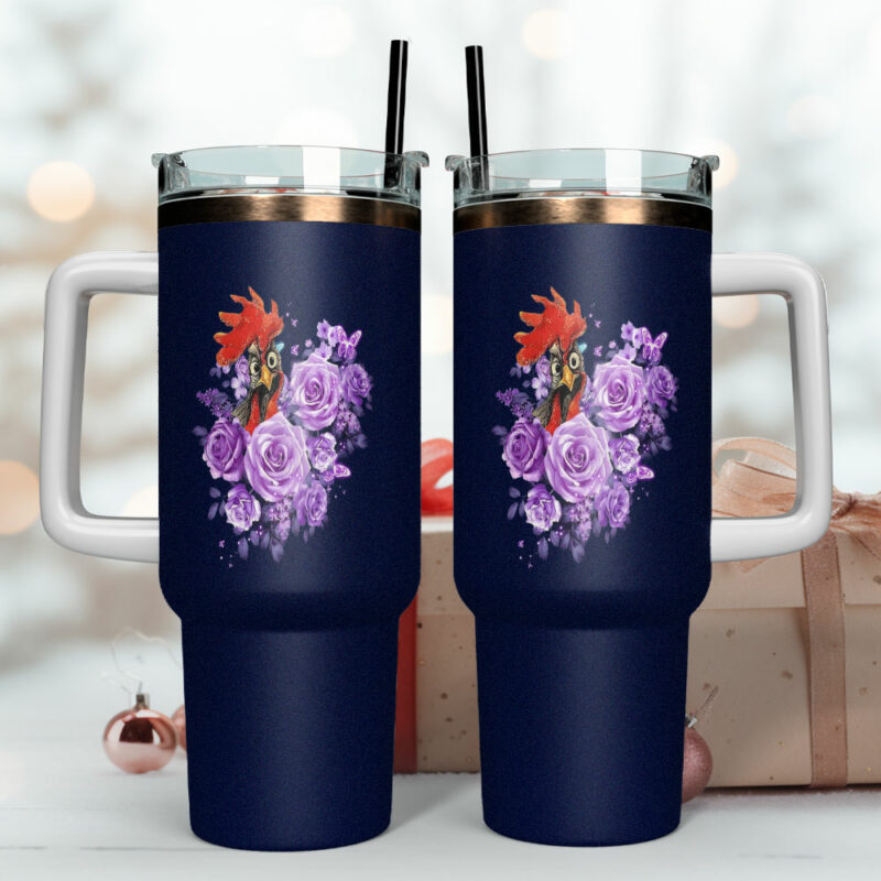 Cute Chicken Rooster Flower Custom Stanley Quencher 40oz Stainless Steel Tumbler With Handle - Threewoofs - Image 4