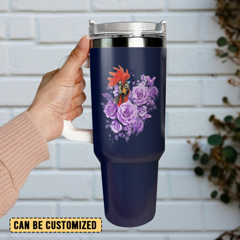Cute Chicken Rooster Flower Custom Stanley Quencher 40oz Stainless Steel Tumbler With Handle - Threewoofs - Image 3