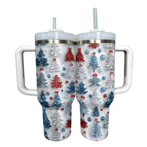Cute Christmas Trees Custom Stanley Quencher 40oz Stainless Steel Tumbler With Handle - Threewoofs