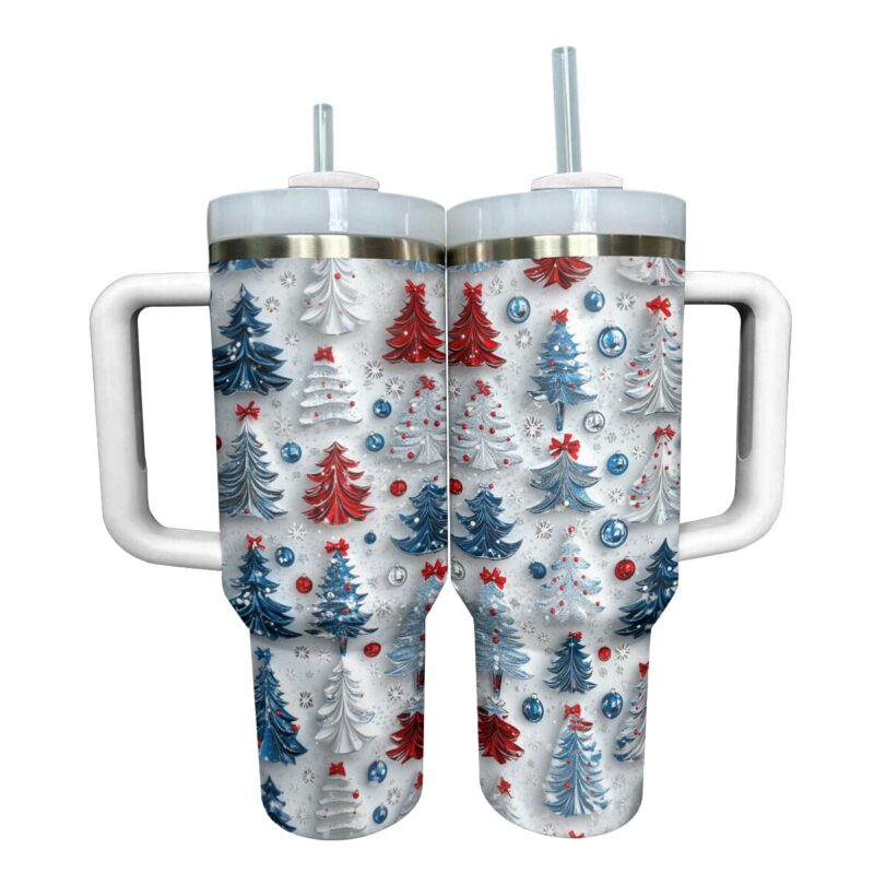 Cute Christmas Trees Custom Stanley Quencher 40oz Stainless Steel Tumbler With Handle - Threewoofs - Image 2