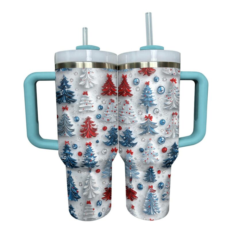 Cute Christmas Trees Custom Stanley Quencher 40oz Stainless Steel Tumbler With Handle - Threewoofs - Image 3