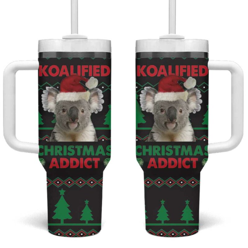 Cute Koala Koalified Christmas Addict Custom Stanley Quencher 40oz Stainless Steel Tumbler With Handle - Threewoofs