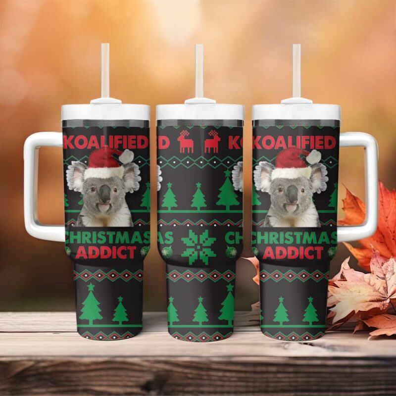 Cute Koala Koalified Christmas Addict Custom Stanley Quencher 40oz Stainless Steel Tumbler With Handle - Threewoofs - Image 4