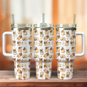 Cute Pug Dog Custom Stanley Quencher 40oz Stainless Steel Tumbler With Handle - Threewoofs