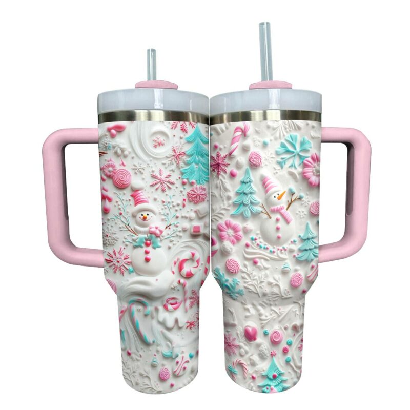 Cute Snowman Lovely Christmas Custom Stanley Quencher 40oz Stainless Steel Tumbler With Handle - Threewoofs - Image 3