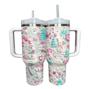 Cute Snowman Lovely Christmas Custom Stanley Quencher 40oz Stainless Steel Tumbler With Handle - Threewoofs