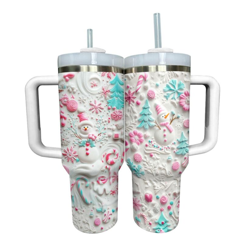 Cute Snowman Lovely Christmas Custom Stanley Quencher 40oz Stainless Steel Tumbler With Handle - Threewoofs - Image 2