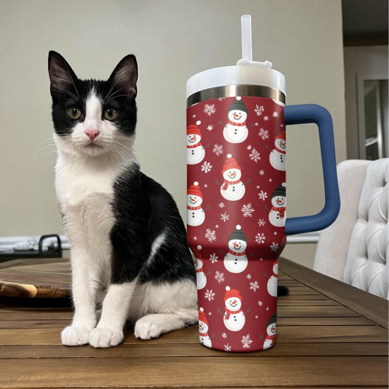 Cute Snowman Pattern Christmas Custom Stanley Quencher 40oz Stainless Steel Tumbler With Handle - Threewoofs - Image 3