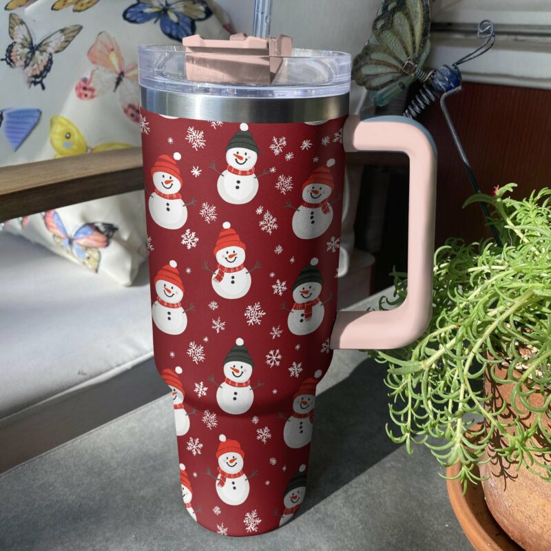 Cute Snowman Pattern Christmas Custom Stanley Quencher 40oz Stainless Steel Tumbler With Handle - Threewoofs - Image 2