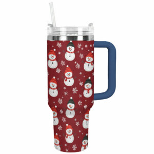 Cute Snowman Pattern Christmas Custom Stanley Quencher 40oz Stainless Steel Tumbler With Handle - Threewoofs