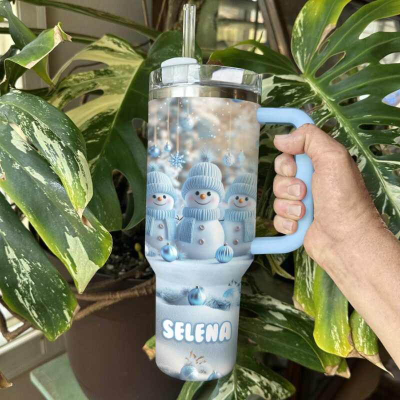 Cute Snowman Triplet Christmas Custom Stanley Quencher 40oz Stainless Steel Tumbler With Handle - Threewoofs - Image 3