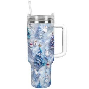 Cute Snowmen Christmas Custom Stanley Quencher 40oz Stainless Steel Tumbler With Handle - Threewoofs