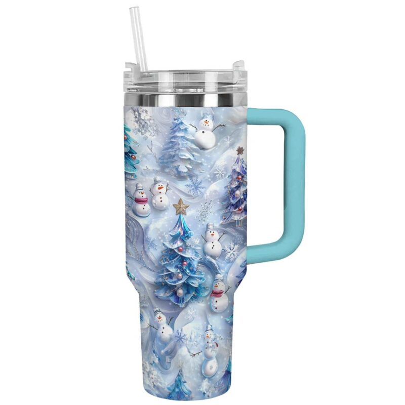 Cute Snowmen Christmas Custom Stanley Quencher 40oz Stainless Steel Tumbler With Handle - Threewoofs - Image 3