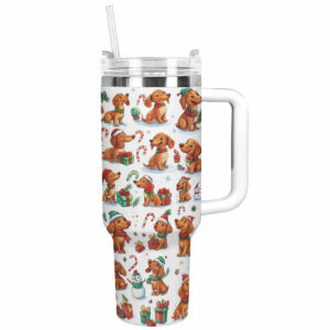 Dachshund Christmas Custom Stanley Quencher 40oz Stainless Steel Tumbler With Handle - Threewoofs