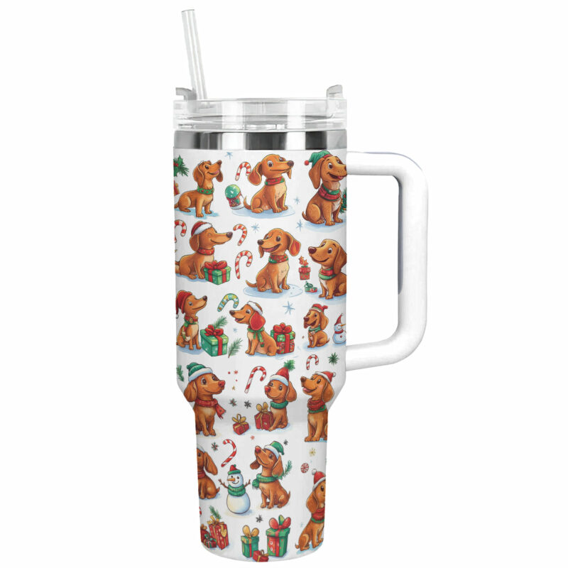 Dachshund Christmas Custom Stanley Quencher 40oz Stainless Steel Tumbler With Handle - Threewoofs
