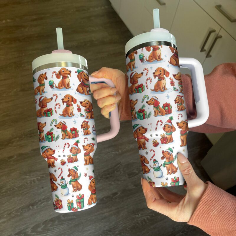 Dachshund Christmas Custom Stanley Quencher 40oz Stainless Steel Tumbler With Handle - Threewoofs - Image 3