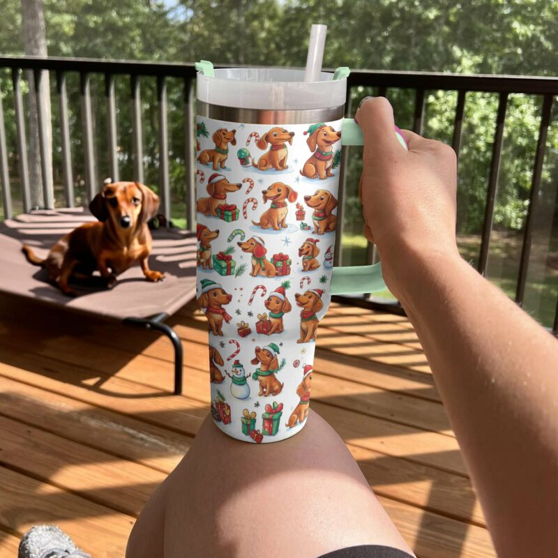 Dachshund Christmas Custom Stanley Quencher 40oz Stainless Steel Tumbler With Handle - Threewoofs - Image 2
