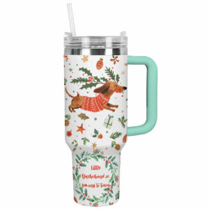 Dachshund Coming To Town Christmas Custom Stanley Quencher 40oz Stainless Steel Tumbler With Handle - Threewoofs