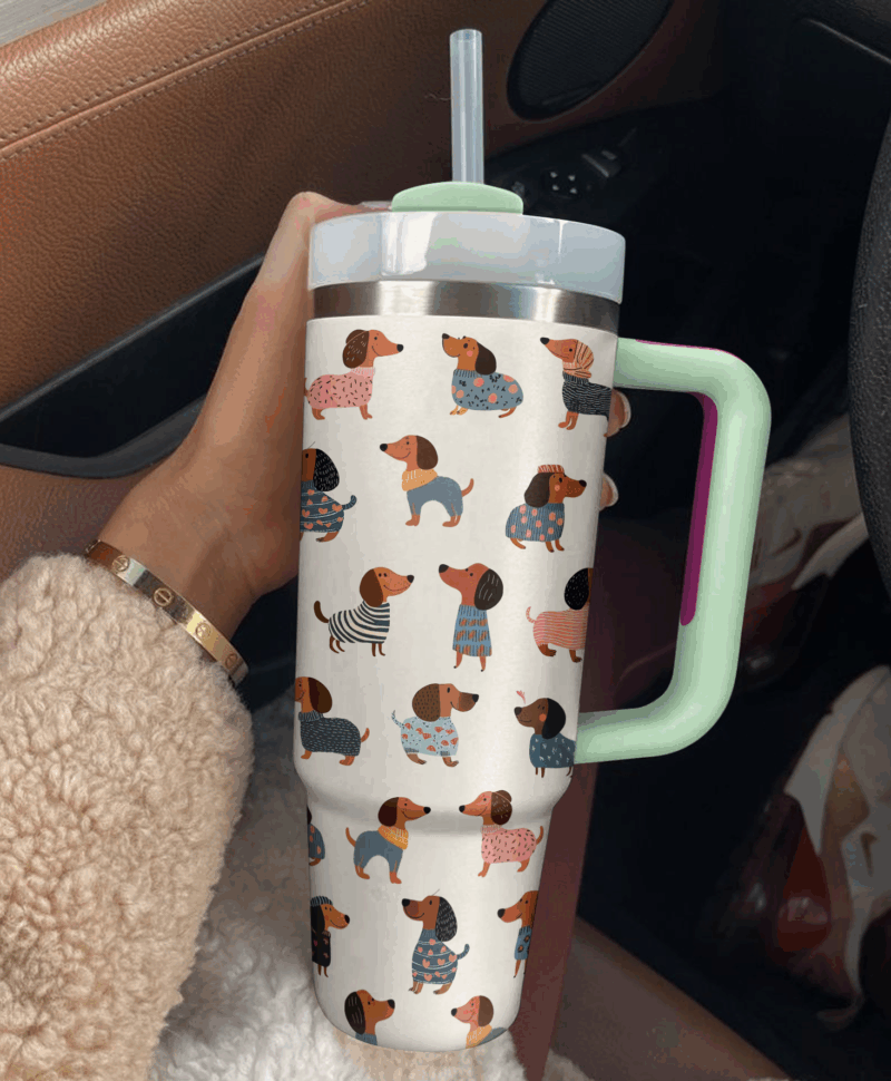 Dachshund Dog Custom Stanley Quencher 40oz Stainless Steel Tumbler With Handle - Threewoofs - Image 4