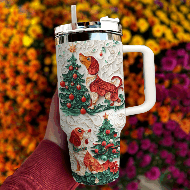 Dachshund Dog Custom Stanley Quencher 40oz Stainless Steel Tumbler With Handle - Threewoofs - Image 4