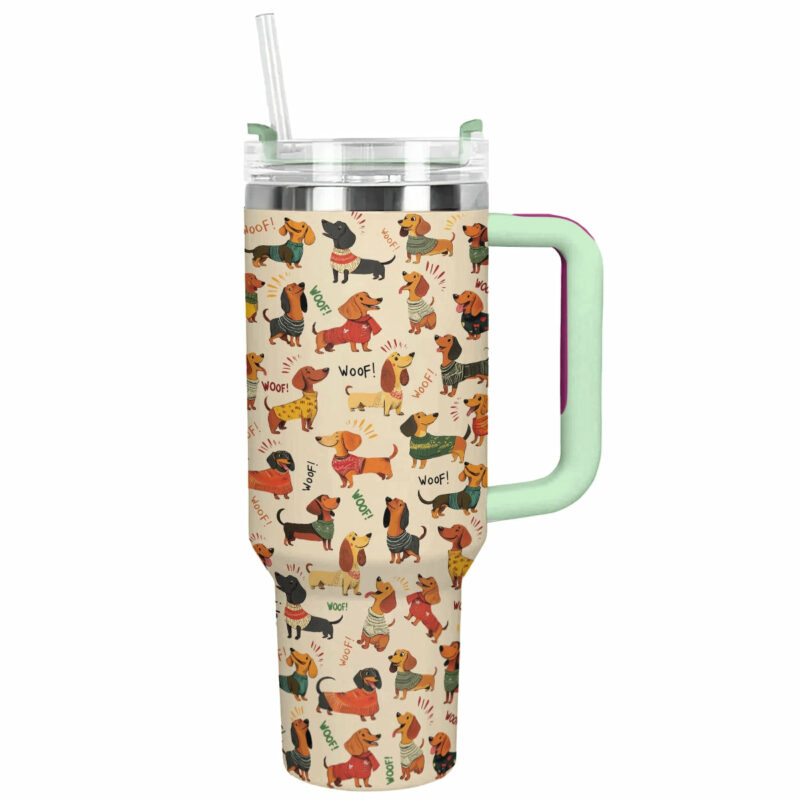 Dachshund Dog Custom Stanley Quencher 40oz Stainless Steel Tumbler With Handle - Threewoofs